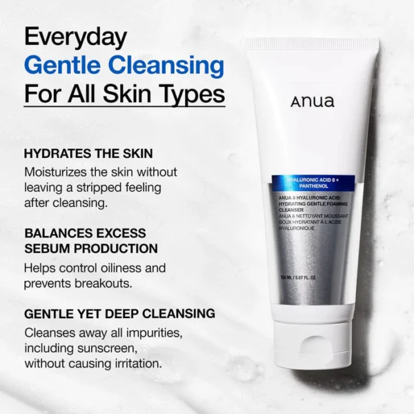 anua 8 hyaluronic acid hydrating gentle foaming cleanser 150ml